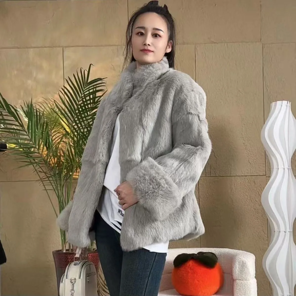 QUEENTINA Natural Fur Coat Women Winter Jacket Real Leather And Fur Bolero Women\'s Clothing Female Outerwears With 2024 Black