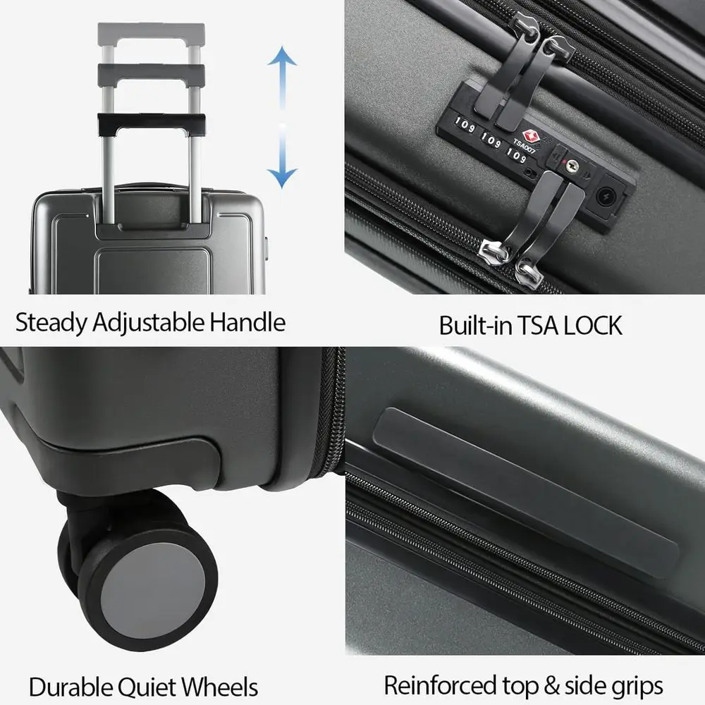 20 Expandable Hardside Carry-On Suitcase with TSA Lock, USB Port, and Front Pockets - Steel Grey