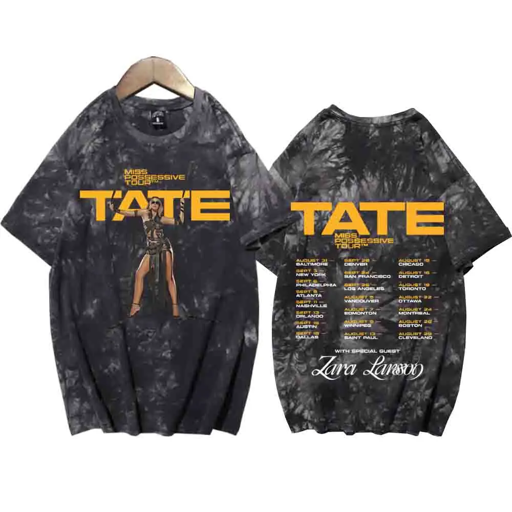 Tate McRae Miss Possessive World Tour 2025 Tie Dye Shirts Unisex Round Neck Short Sleeve Popular Music T-Shirt Fans Gift