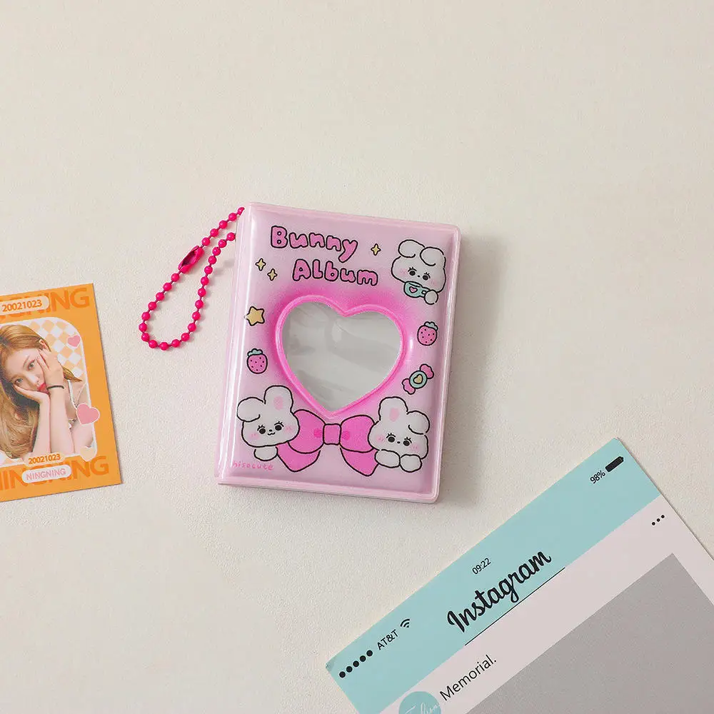 Cartoon 2-inch Mini Photo Album Girl Heart Hollow Photo Sticker Storage Book Key Chain Girl Love Hanger Card Booklet Key Ring