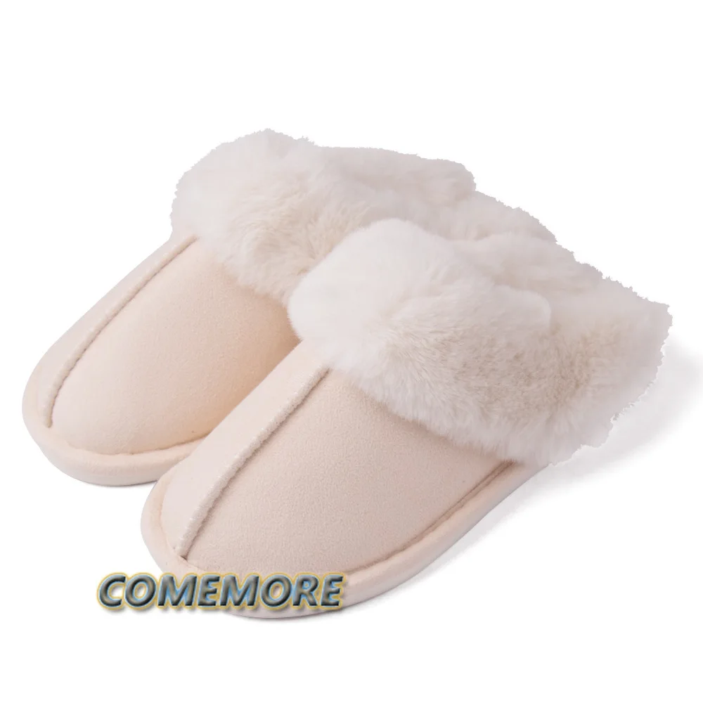 Comfortabele Pluizige Winter Slippers Voor Vrouwen Thuis Schoenen Faux Bont Huis Pluche Slippers Indoor Warm Stom Flats Glijbaan Casual Schoenen