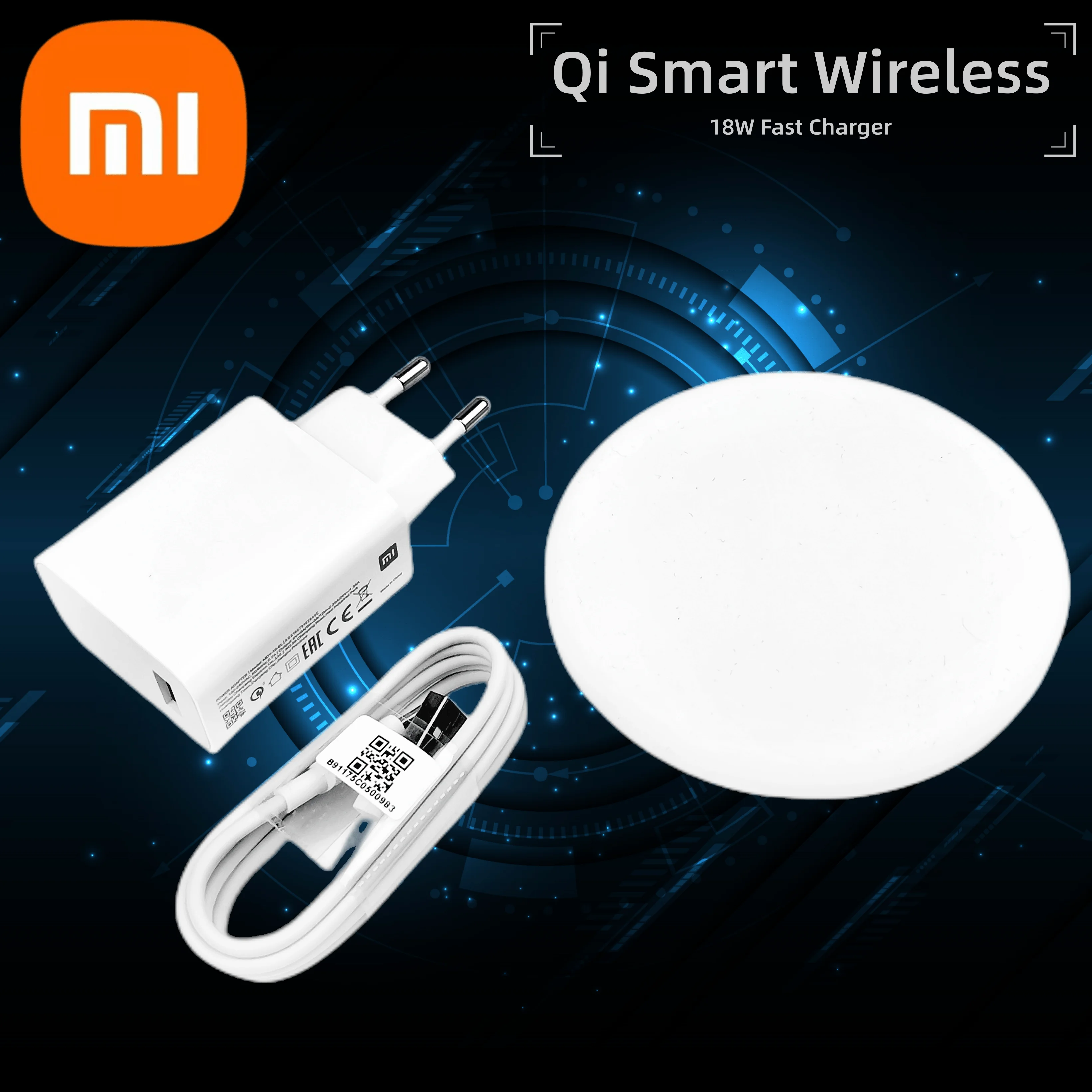 Original XiaoMi Wireless Charger Fast Qi Stand Max 18W 9V2A Charge Pad 3A Usb C Cable For Mi 10 9 For Iphone X Xr 9 10 For S8 S9