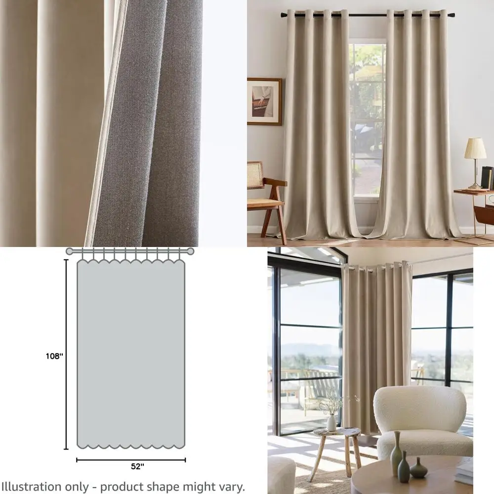 

Бежевые бархатные 108-изолированные плотные шторы с втулкой, набор из 2 шт. для конфиденциальности и звукоизоляции спальни/гостиной