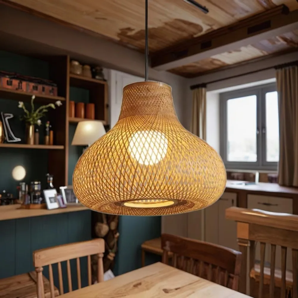 JOYINLED خمر الريفية قلادة ضوء الخيزران الفن الإضاءة للمطاعم الفنادق الإقامة المنزلية الطعام تركيبات مصابيح الخيزران Dia.50/60 #4