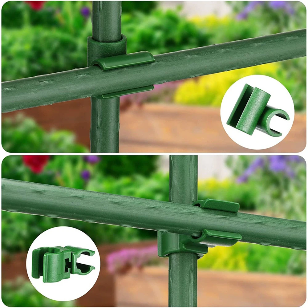 Kit de soporte de jardinería de 11mm, Clip de conector de enrejado de plantas de estaca de jardín, Conector de planta de plástico, Clip de hebilla