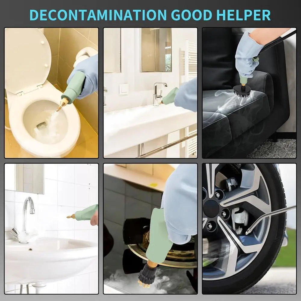 고압 스팀 청소기 2500W 휴대용 핸드헬드 고속 가열 10S, 3개의 브러시 헤드 포함 딥 클리닝 및 얼룩 제거