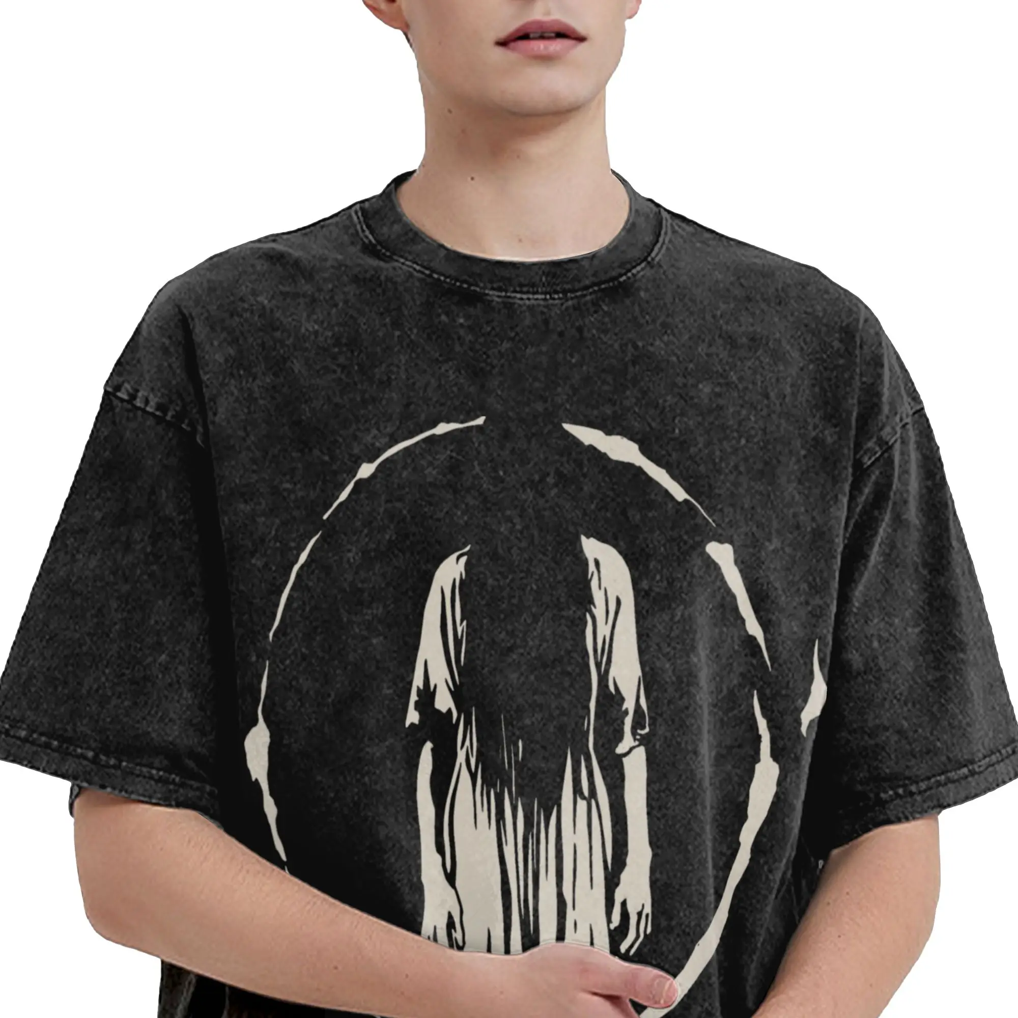 The Ring Horror Movie Merch Washed T Shirts for Men Women Streetwear Hip Hop T-Shirts Summer  Tee Shirt Short Sleeve