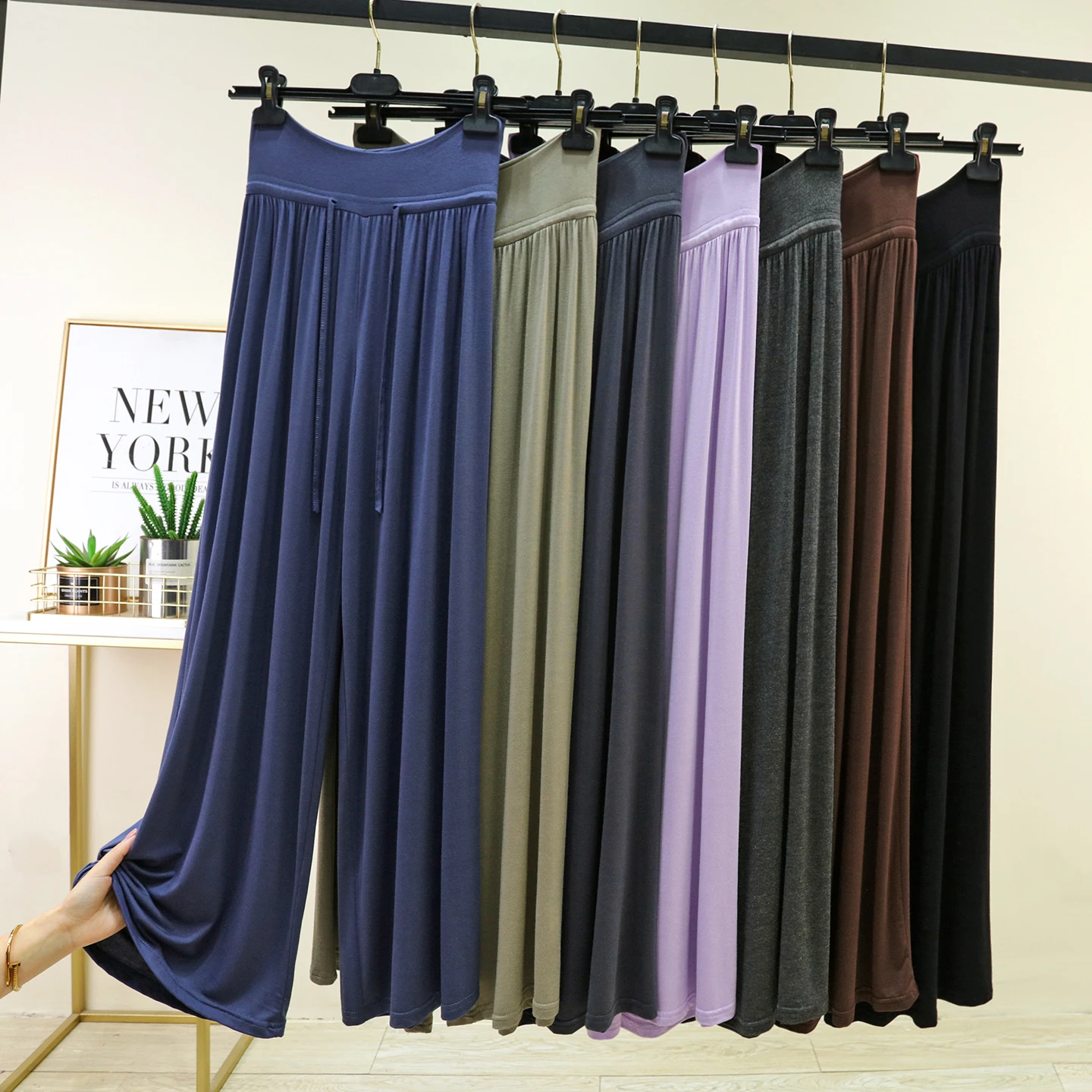 Women's Summer Casual Pants Thin Modal Wide Leg Loose plus Size Straight Cut High Waist Drapey Long Trousers Versatile Slimming