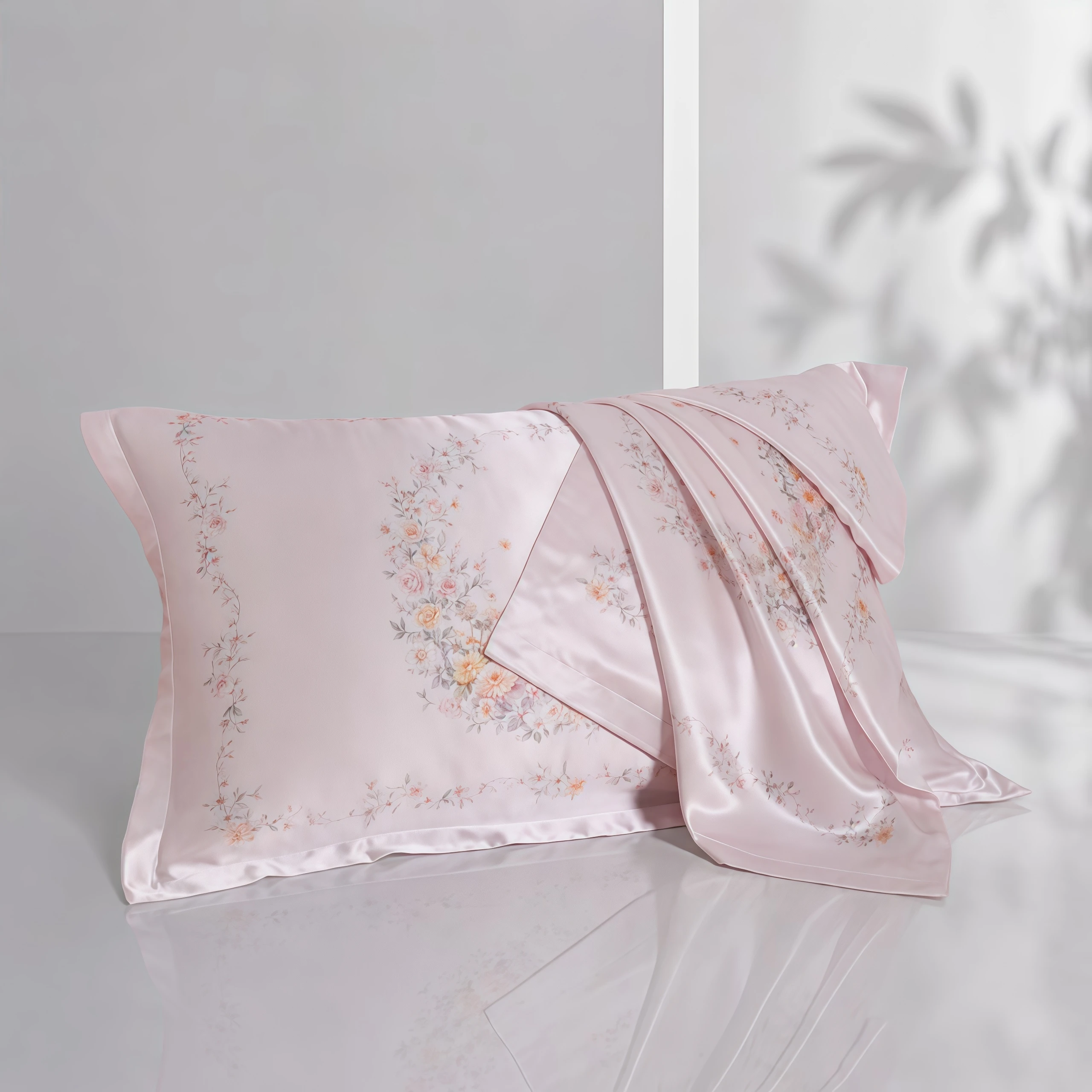 ATNKADDS New Mulberry Silk Pillowcase with Printed Silk Front and Lyocell Back Breathable Skin Friendly Envelope Closure 1 Piece