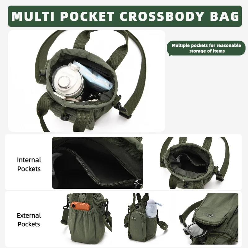 Tragbare Wasserflaschentasche mit Kordelzug, Kleine Handtasche mit Handyfach und Verstellbarem Schultergurt für Reisen und Spaziergänge – Detail 11