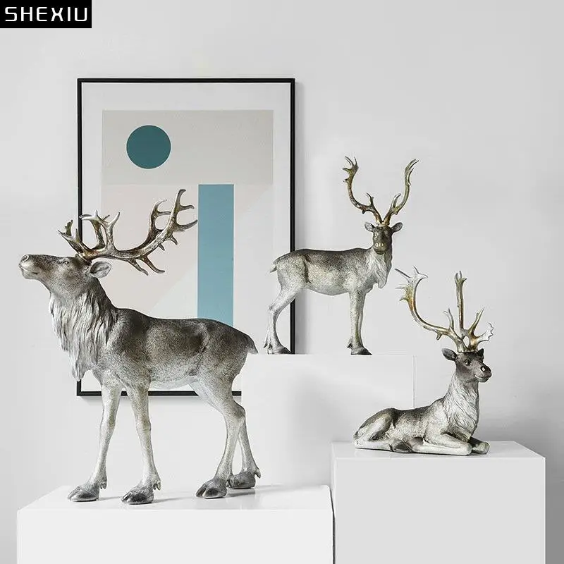 

Simulated Reindeer Model Deer Statue Room Aesthetics Desk Decoration Animal Sculpture Crafts Resin Ornaments Vintage Home Decor