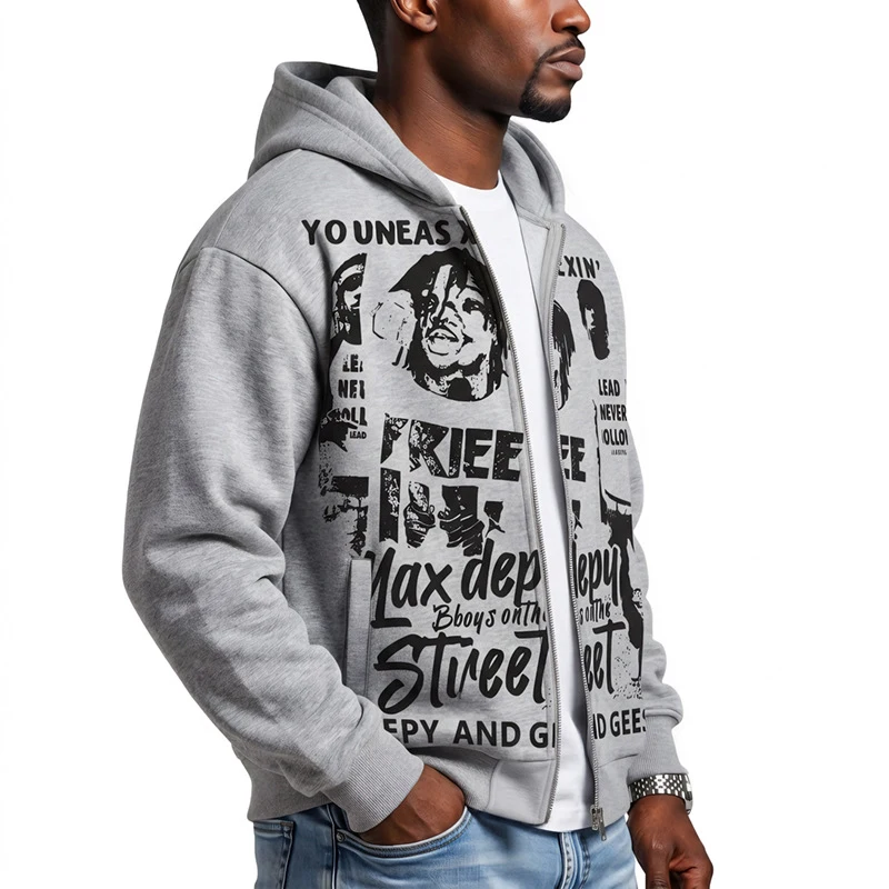 Fashionable Zipper Long Sleeve Tops Jackets For Male Mens 2026 Autumn Print Pattern Hoodie Outerwear Daily Outdoor Sport