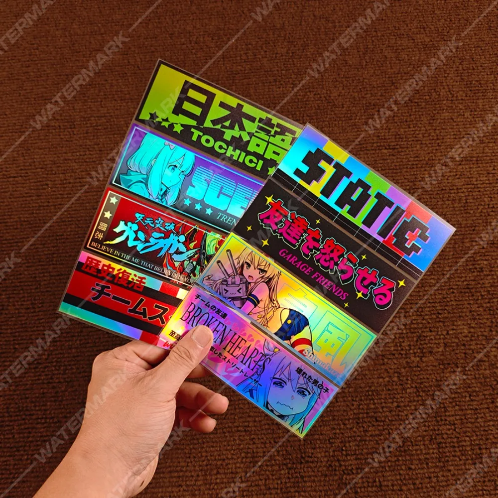 8-piece JDM anime holographic sticker set - Japanese drift racing vinyl decals
