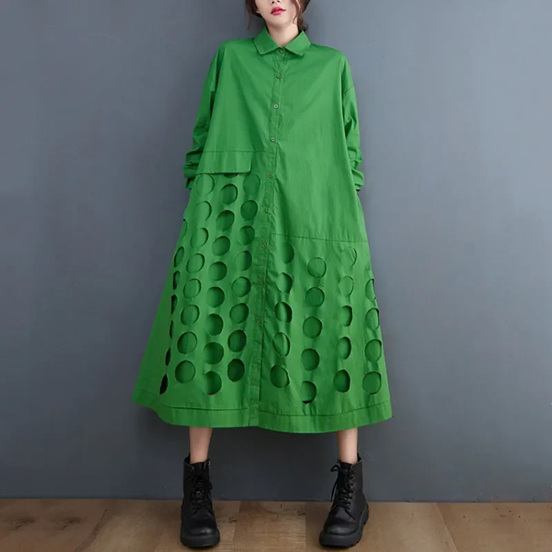 

long sleeve oversized cotton vintage new in dresses for women casual loose spring autumn shirt dress elegant clothing 2025