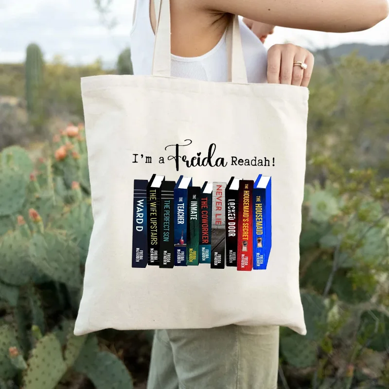I Have a Freida Readah Stylish Tote Bag, Ideal for The Beach, Featuring a Bookshelf Design in Beige, Perfect for Summer And Casu