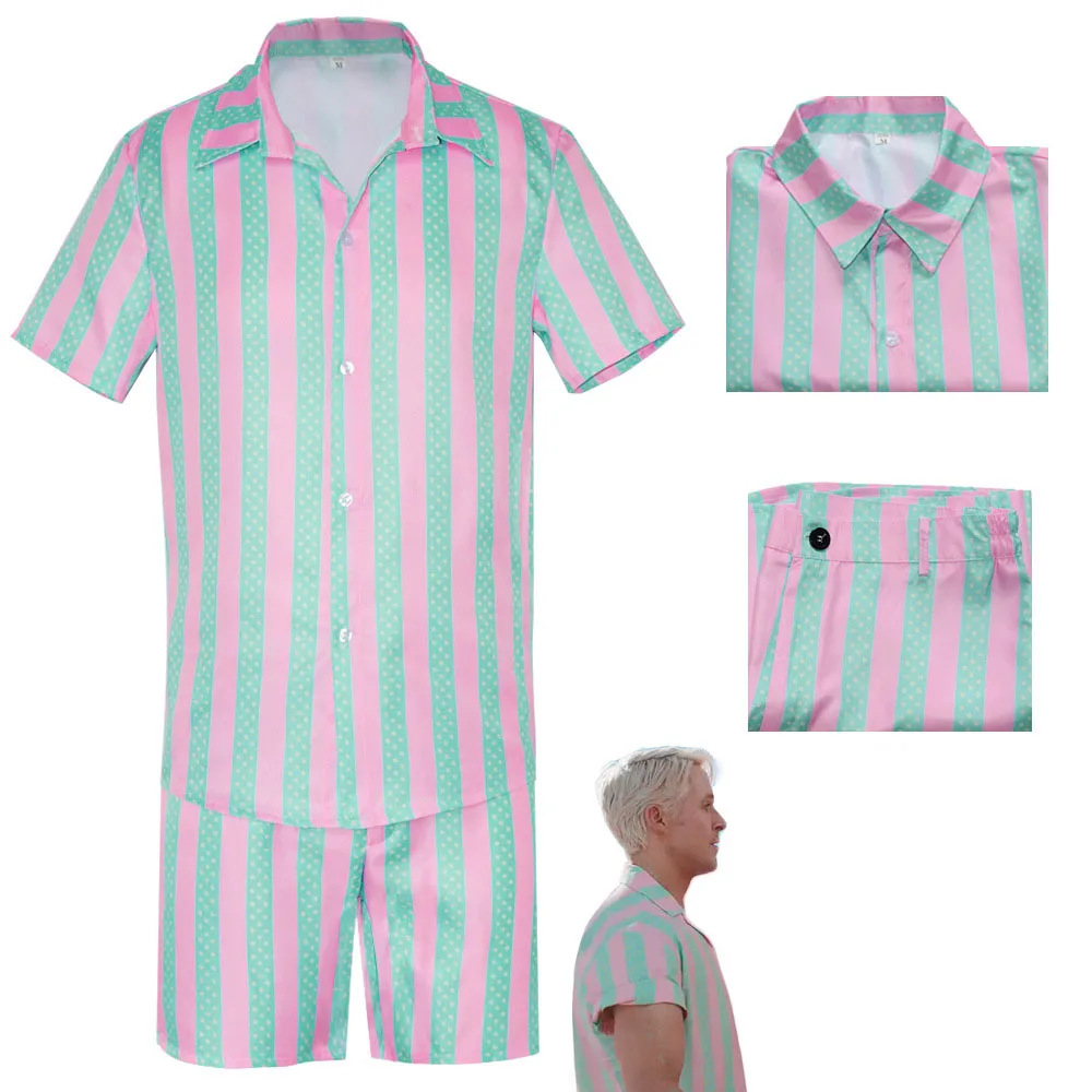 Movie Barbie Ken Ryan Gosling Cosplay Costume for Men, Hawaiian Beachwear, Beach Matching Shirts, Shorts Outfits,