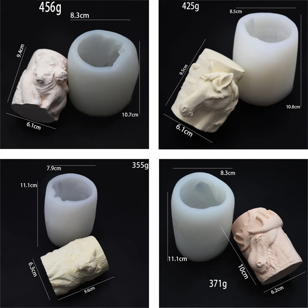Animal Relief Silicone Candle Mold Wolf Bear Horse Elk Cylindrical Shape  Mold for Handmade Candles Mould for Crafts Home Decor