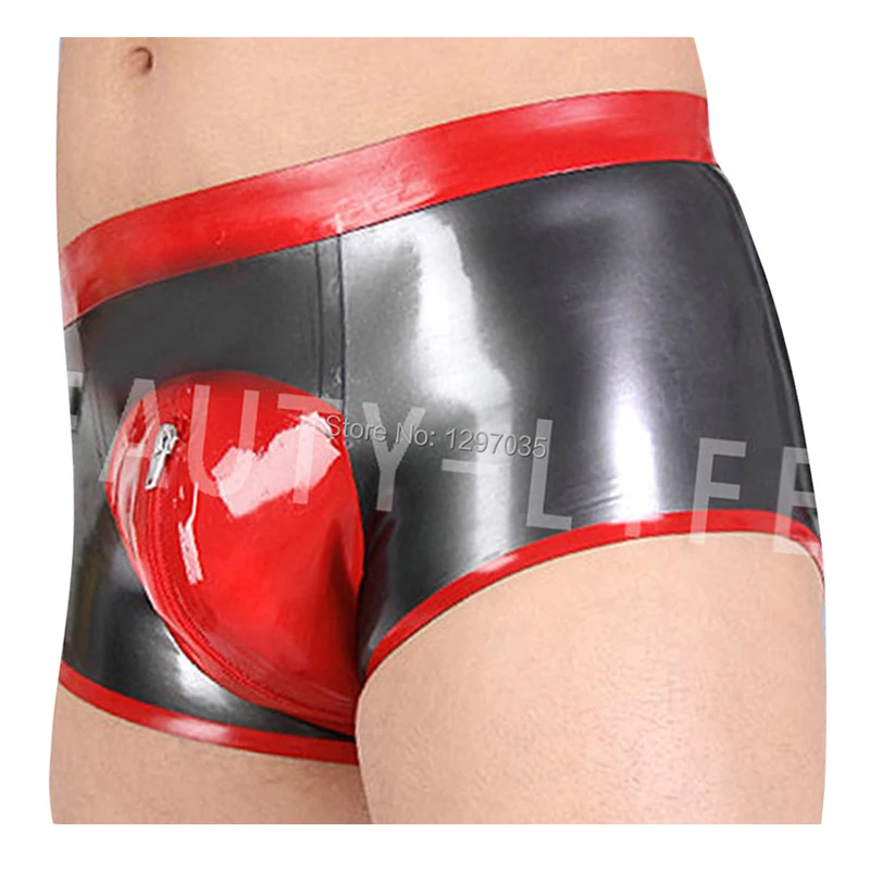 Latex Underwear for men sey Shorts  with Zipper 3D Punch Pants Tight  Fit Handmade underpants