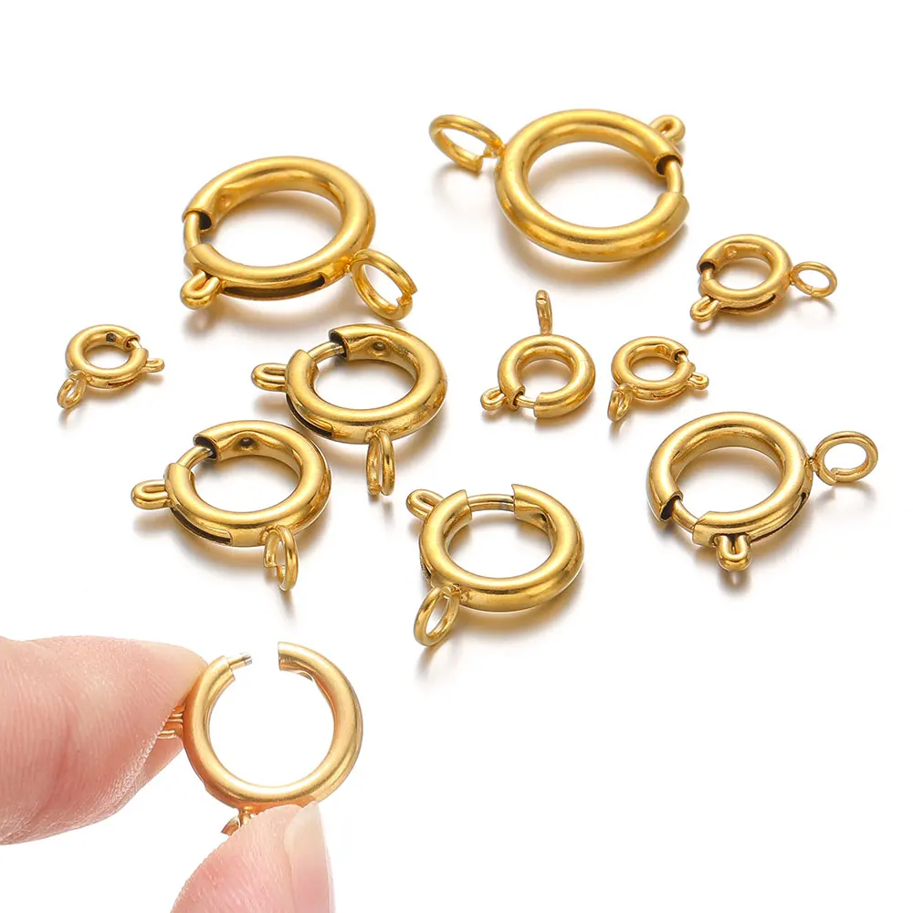 

10Pcs Circle Spring Buttonr Stainless Steel Clasps Hooks End Connectors for DIY Necklace Clasps Jewelry Making Accessories 2030