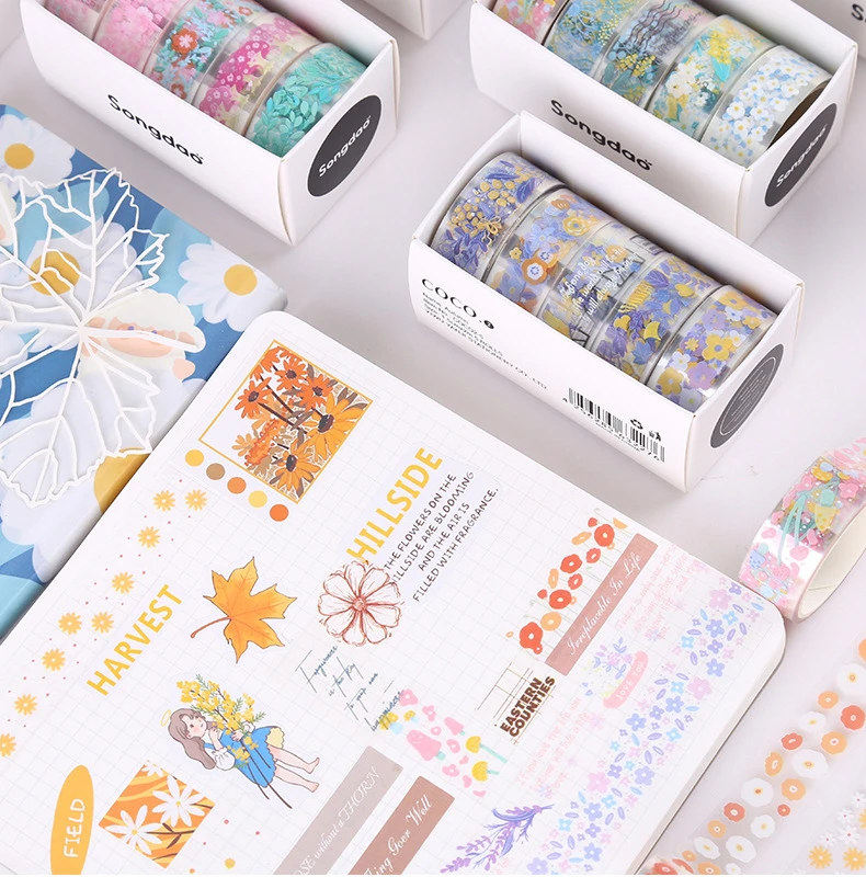 Caixa de presente de fita adesiva de conta de mão transparente para meninas - adesivos de fita de diário e caderno DIY