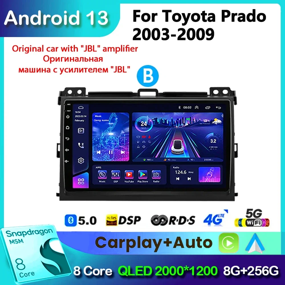 for Toyota Land Cruiser Prado 120 LC120 2003 - 2009 2 Din Android 13 Car Radio Multimedia Player Carplay 4G GPS Stereo Head Unit