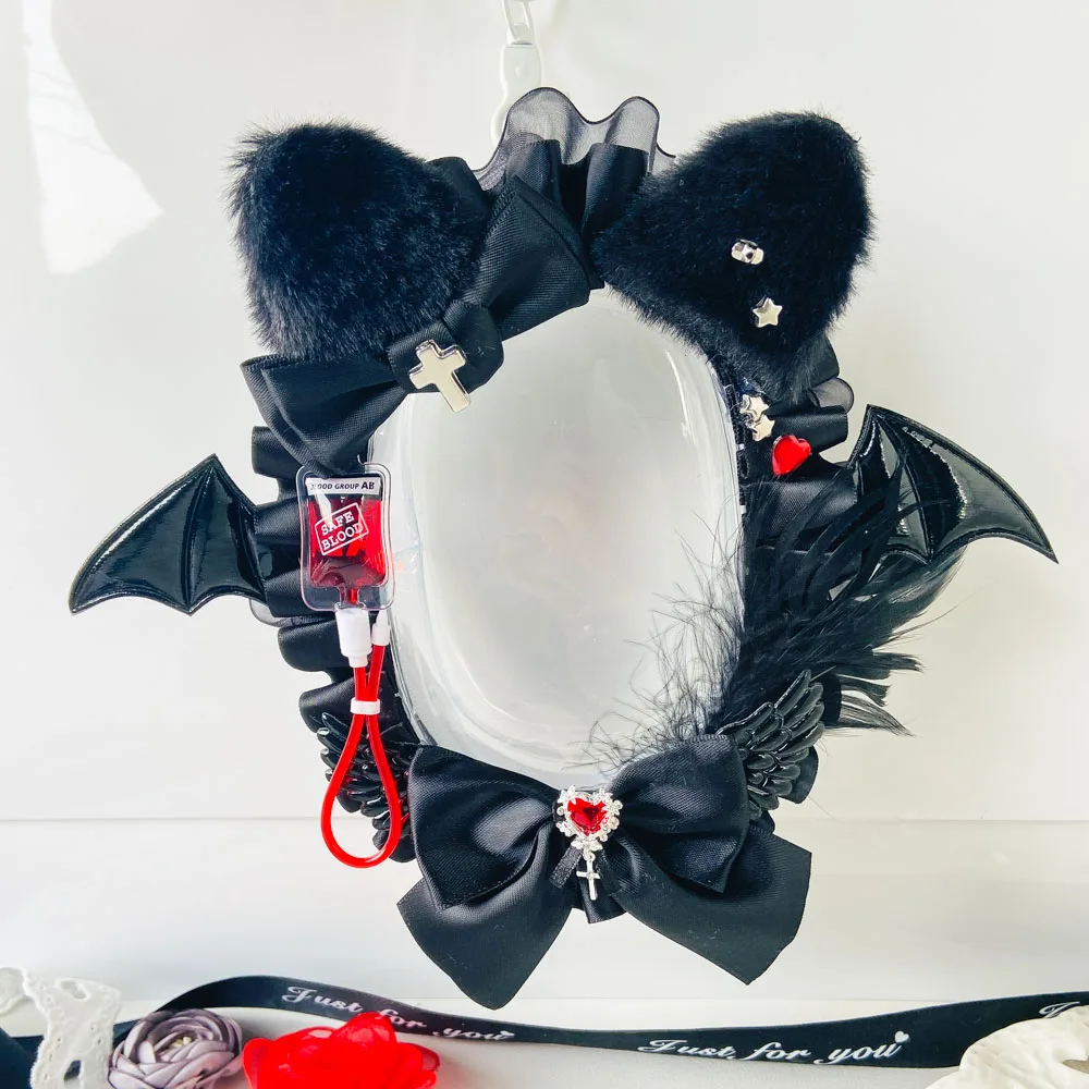 Anime Cartoon Dolls Display Bag for 10 cm Doll Out Bag Blacek Blood Red Lace Collectors Blind Box Case Storage Case Transparent