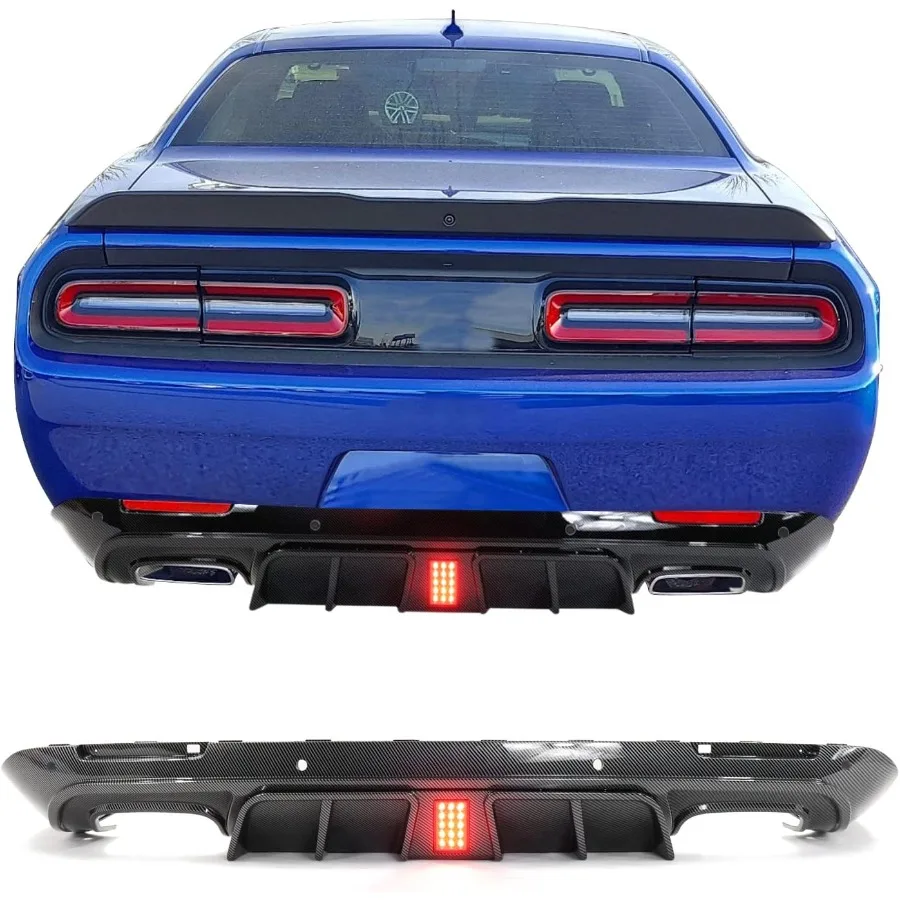 ناشر خلفي من IKON MOTORSPORTS مع ضوء متوافق مع 20152023 Dodge Challenger IKON V6 Style طباعة ألياف الكربون PP Rear Bu #3