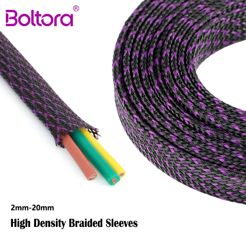 1-10m Purple Black PET Expandable Braided Sleeve 2mm-20mm Tight High Density Insulated Office Line Wire Wrap Cable Sleeves
