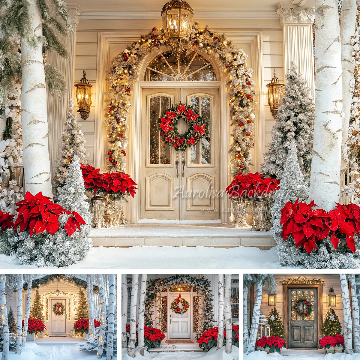 Xmas Front Door Cottage Backdrops Kids Adult Photography Props Child Baby Photocall Decors Snowflake Streets Backgrounds