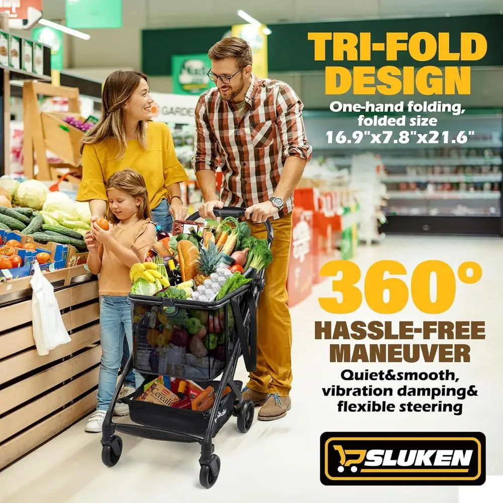 عربة تسوق قابلة للطي بوزن 75 رطل مع عجلات، 360 درجة ° سلة دوارة قابلة للإزالة، محمولة للبقالة والغسيل والتخييم #4