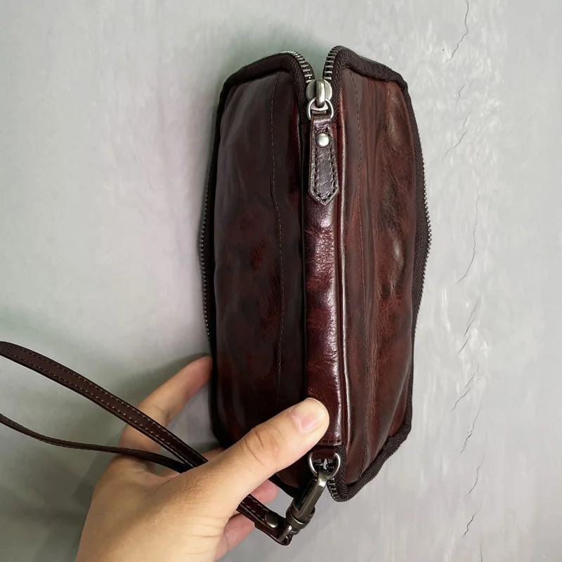 AETOO New leather wallet men\'s long zipper trendy retro mobile phone bag Japanese and Korean simple men\'s clutch bag men\'s leat