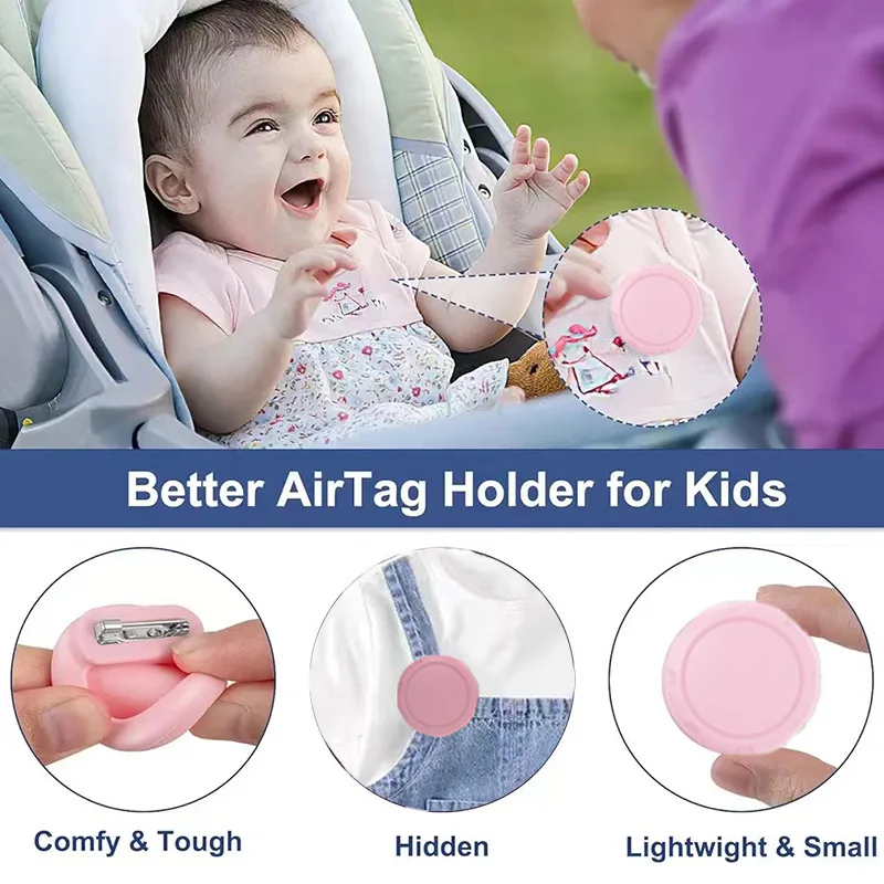 2pcs Silicone Airtag Holder Brooches for Kids with Safety Pins AirTag GPS Tracker Case Children Elderly Hidden in Clothes Shoes