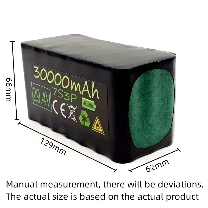 29.4V 30Ah 7s3p 18650 lithium battery suitable for 24V-29.4V electric bicycles, wheelchair lithium-ion battery pack