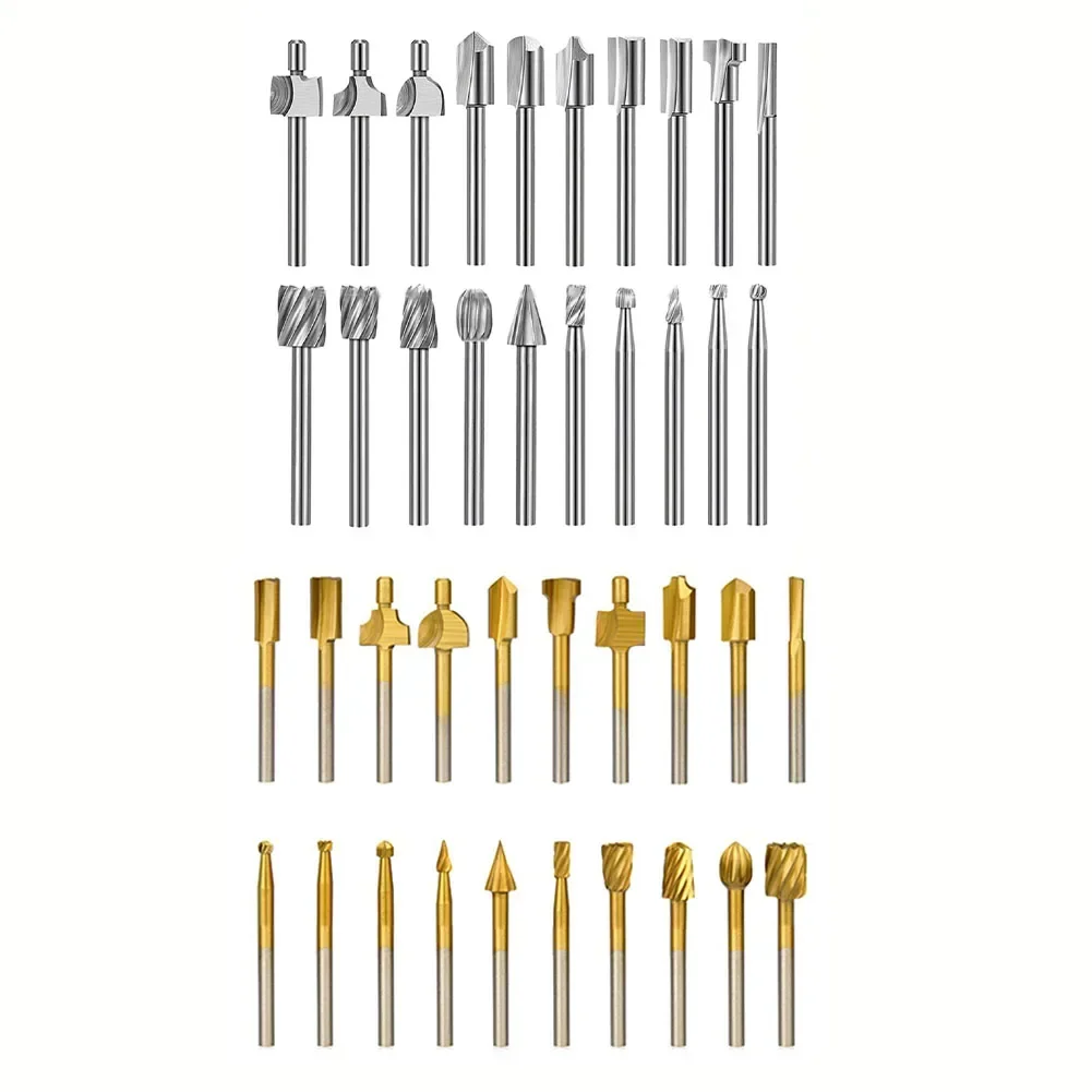 20PCS HSS Rotary Tools 39mm Sliver/golden Engraving Router Bit Wood Carving Bits Rotary Burr Set For DIY Woodworking Carving