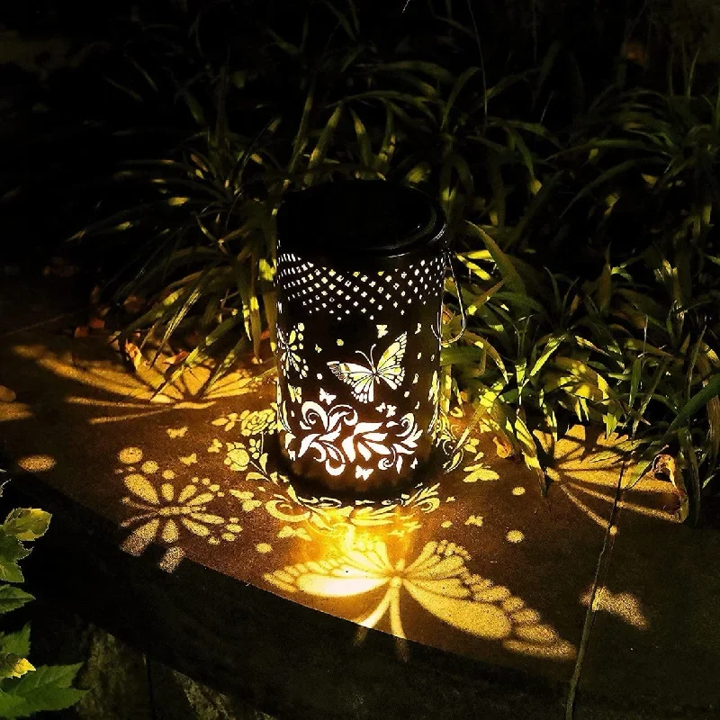 

New Solar Butterfly Light Cross-border Iron Hollow Lantern Outdoor Waterproof Courtyard Decoration Solar Projection Light