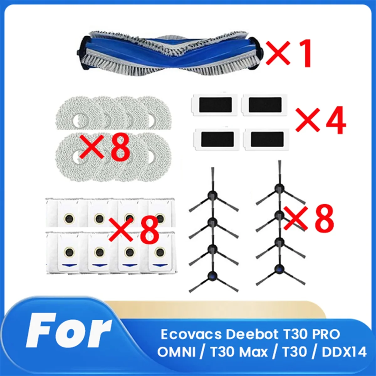 29 Pcs for Ecovacs Deebot T30 PRO OMNI /T30 Max / T30 / DDX14  er Accessories Main Side Brush Filter Rag Dust Bag