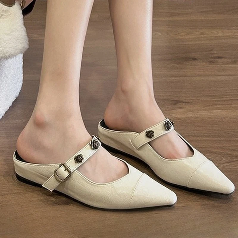 

Женские тапочки с острым носком на плоской подошве. Дизайнерские туфли-лодочки. Лето 2026. Новое платье с открытой пяткой. Модные уютные роскошные туфли Zapatos De Mujer.