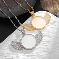 Angel Wings Mirror Photo Memorial Pendant Inlaid with Ice Crystal Zirconia Necklace Couple Trendy Jewelry Birthday Gift