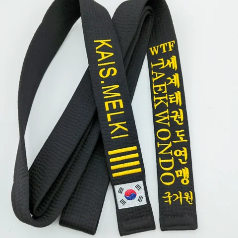5cm Width Taekwondo Black Belt for Karate JJT Martial Arts Thick Soft Black Belts Embroidery Name Dans Customized Flag Group