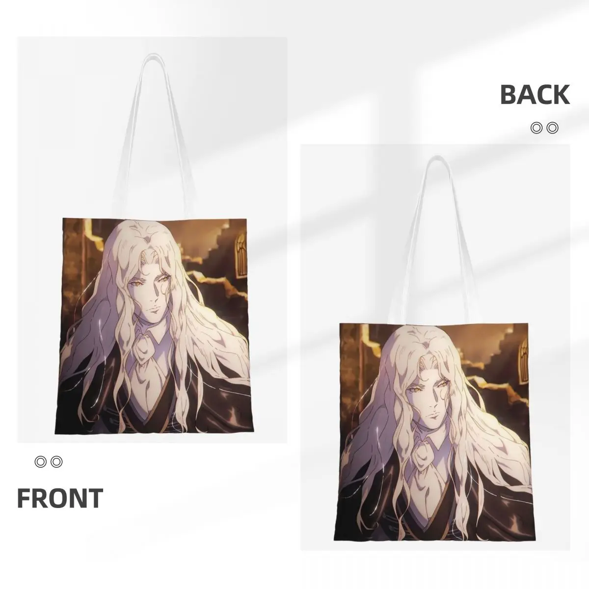 Alucard Castlevania Nocturne Bolsas de compras dobráveis de lona Bolsa tote feminina bolsa de ombro bolsa de viagem