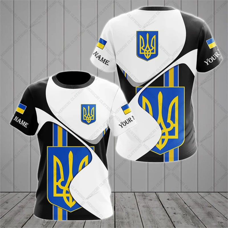 Ukraine Flag & Coat of Arms Graphic Tee Summer Casual Pullover Men\'s Fashion Loose T-shirts Boy Oversized Short Sleeves Tops