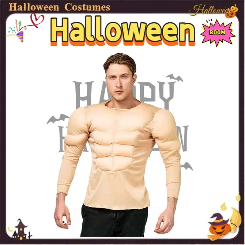Взрослая футболка с мышцами для мускулистых мужчин, костюм на Хэллоуин, футболка с искусственным абс, праздничная одежда