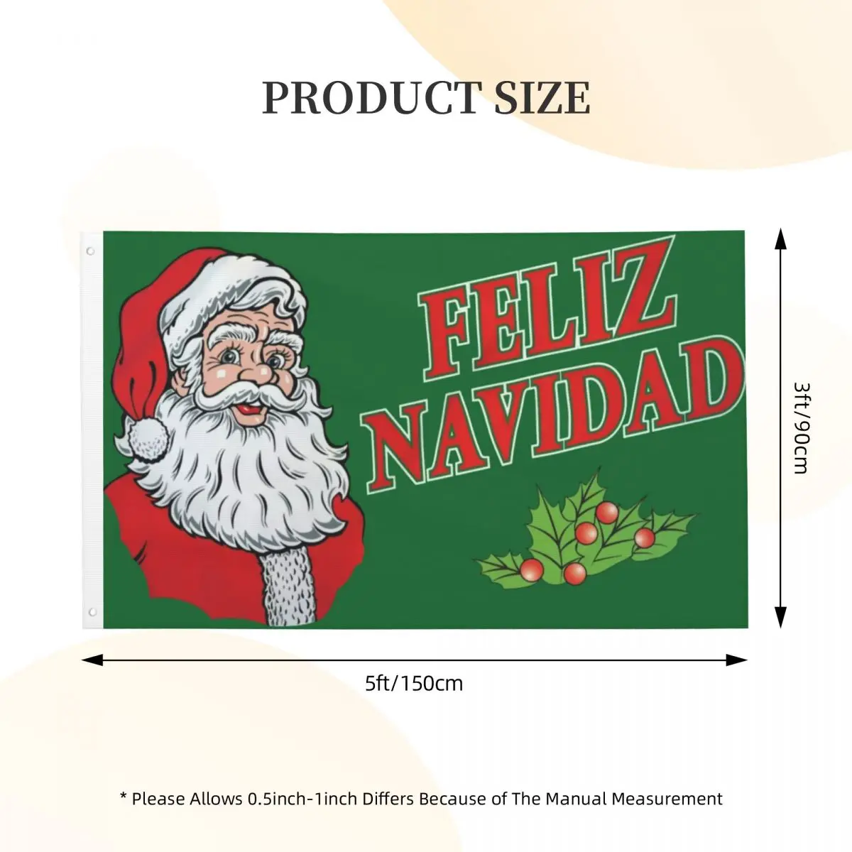 Feliz Navidad Santa Claus Merry Christmas Holiday Flag Decor 3x5FT Vintage Decorative Vibrant Colors Flowy Delicate