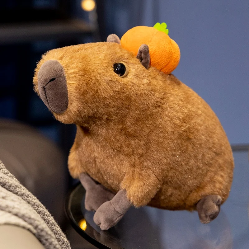 น่ารักจําลอง Capybara Plush ของเล่นตุ๊กตาเหมือนจริง Capibara Plushie สีส้มบนหัวของขวัญวันเกิด Home Office Desk Decor