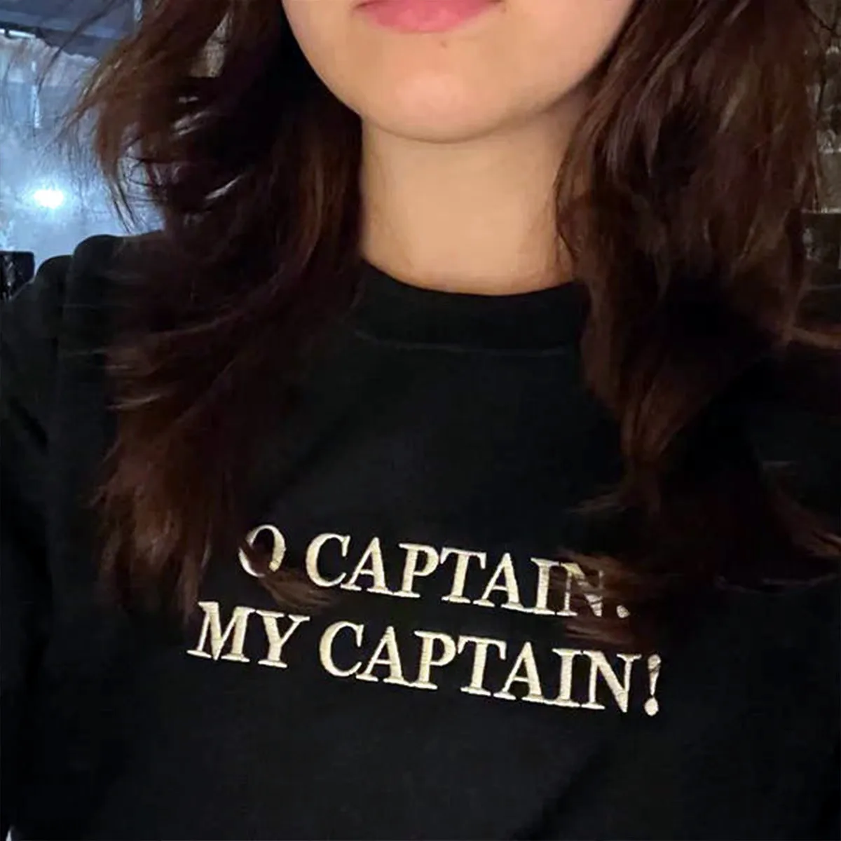 O Captain My Captain Letters Embroidered Sweatshirts Retro Style Unisex Loose Thick Warm Pullover Long Sleeve Casual Jumpers