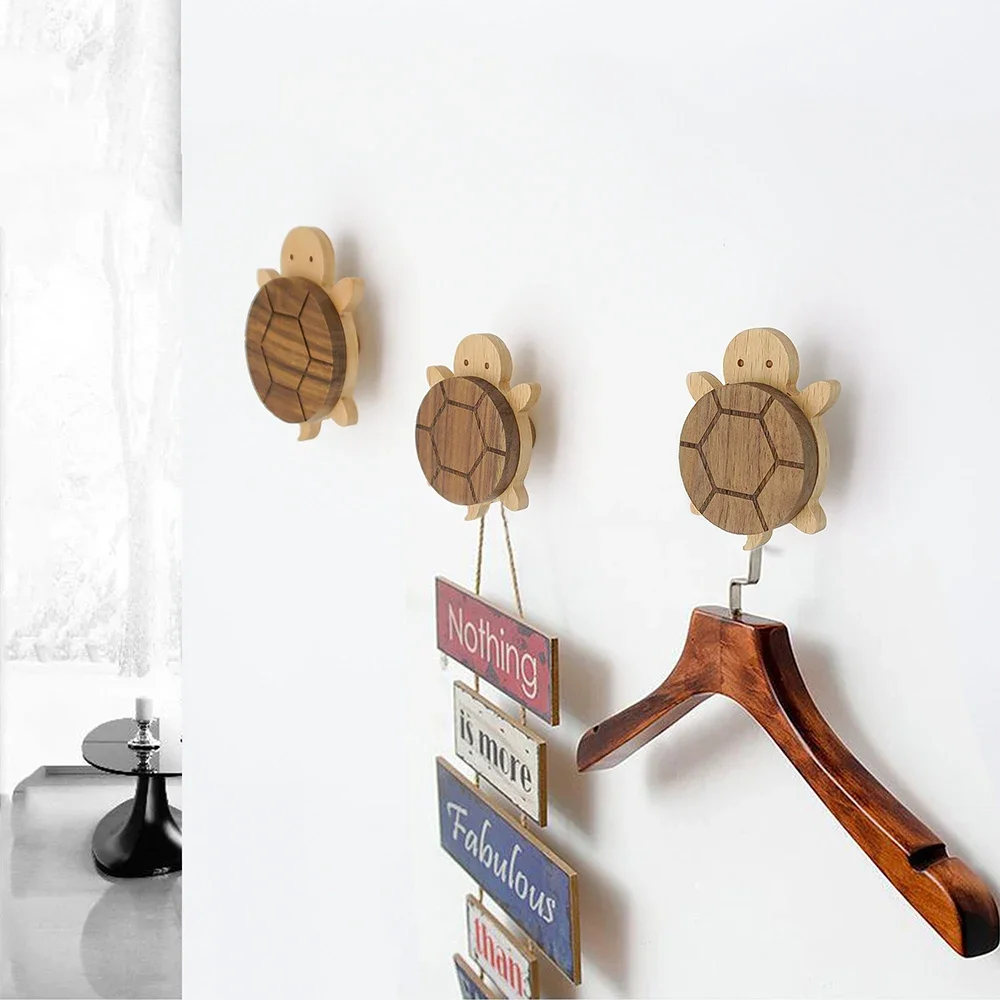 Wooden Turtle Wall Hooks Unique Clothes Rack Animal Towel Hooks Decorative Key Racks Wallet Clothes Hanger Clothes Hat Bag Hooks