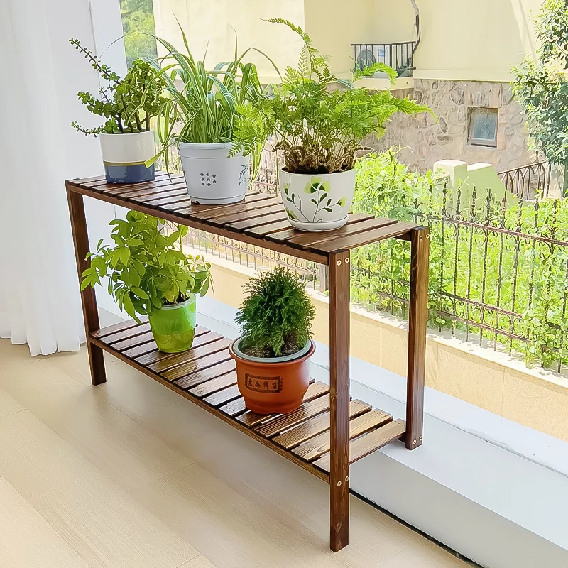 Adjustable Height Wooden Window Sill Flower Stand Wide Balcony Plant Shelf Narrow-Top Home Decor Flower Rack