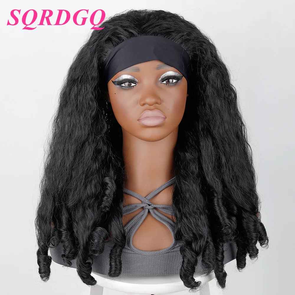 

SQRDGQ Синтетические парики с повязкой на голову для женщин, 22 дюйма, черный парик с повязкой на голову для женщин