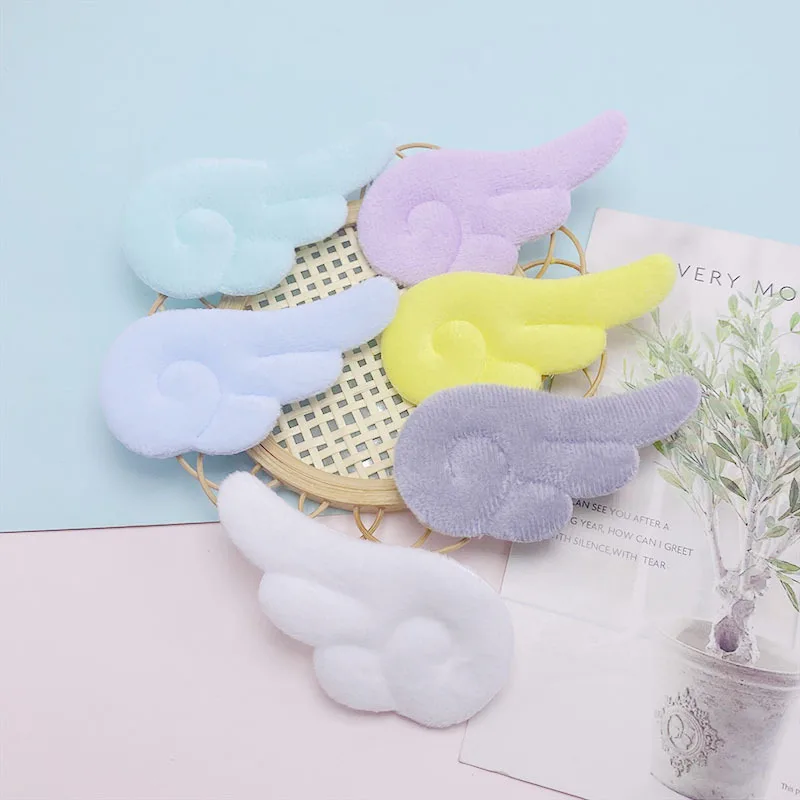 30pcs/lot 4*7.6cm Plush angel wings Patches Appliques for Craft Clothes Sewing Supplies DIY Hair Clip Accessories