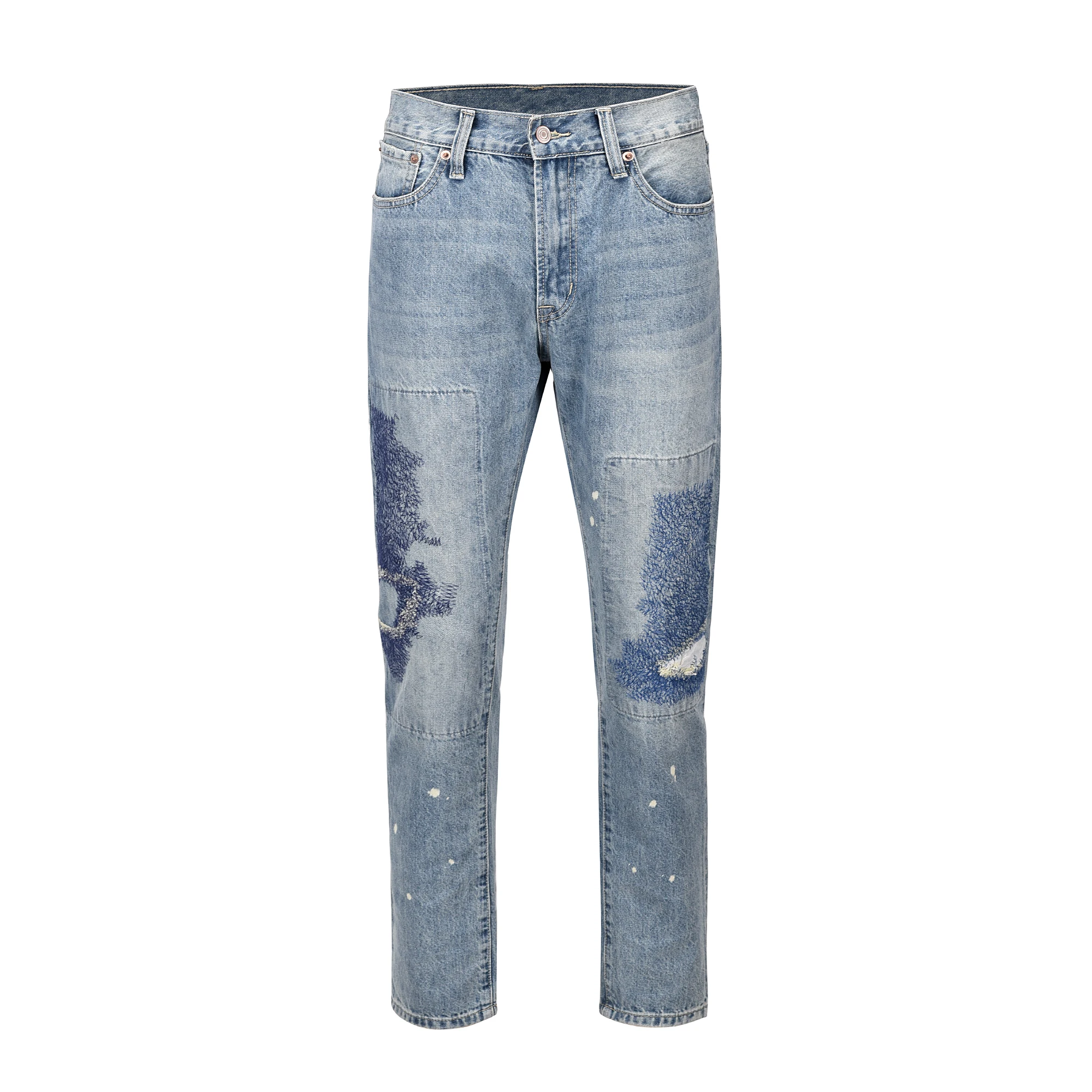 

BlaIcon Men's Distred Denim Jeans Patchwork Embroidery Waed out Sle Casual Long Trousers Youth Faion Trend